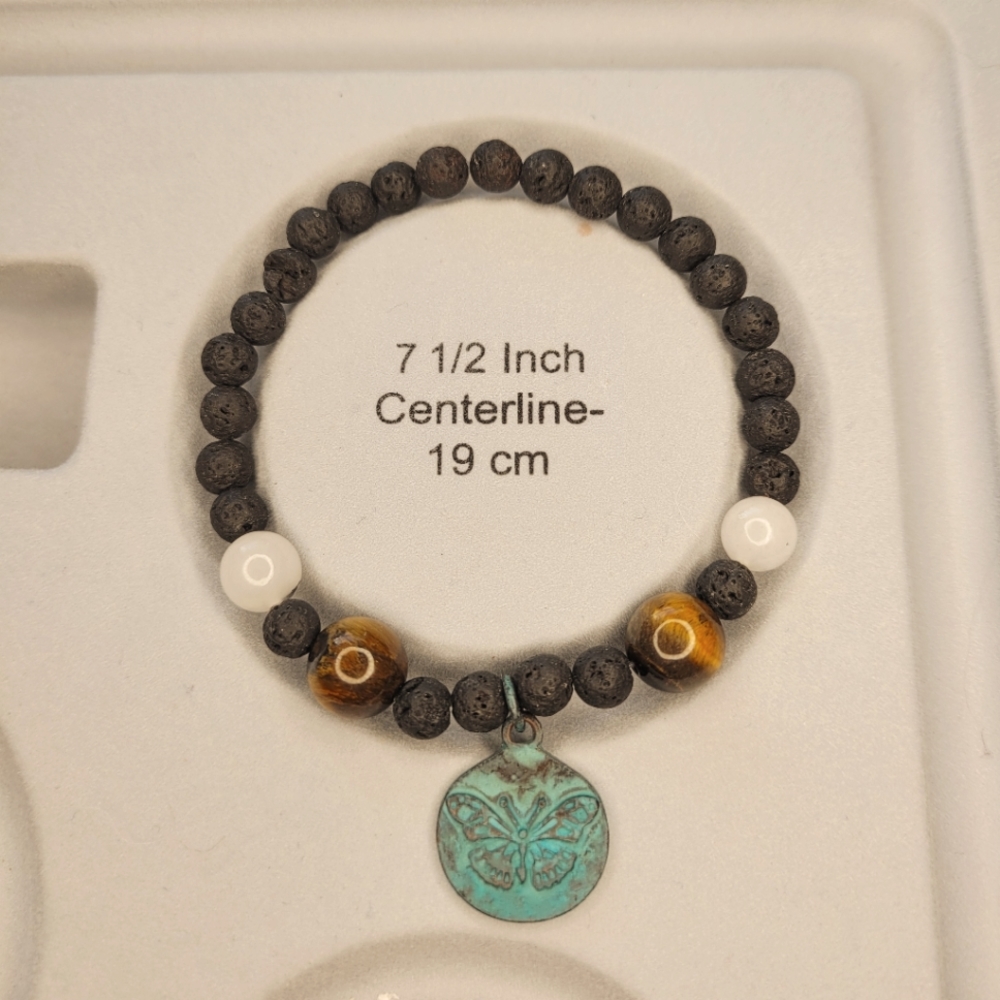 🖤3/$50 Rose Quartz and Tiger's Eye Stone Lava Bead Butterfly Bracelet - Picture 5 of 6